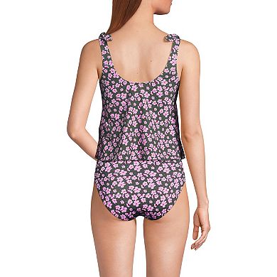 Women's Lands' End Long Torso Tie Shoulder Tankini Flutter Swim Top