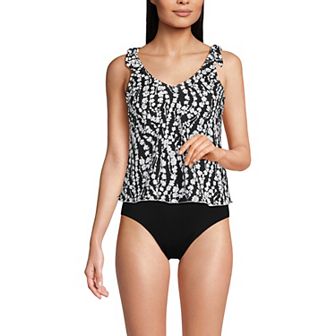 Women's Lands' End Long Torso Tie Shoulder Tankini Flutter Swim Top