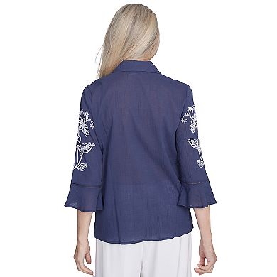 Women's Alfred Dunner Embroidered Marine Button Front Top