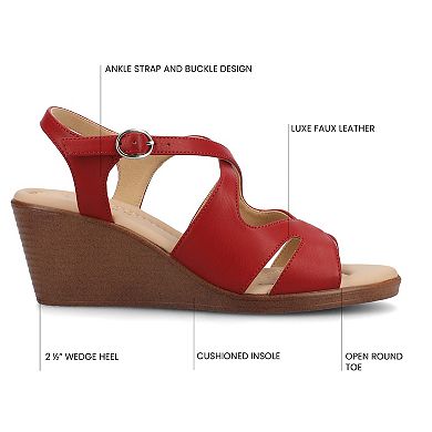 Journee Women's Kedzie II Ankle Strap Wedge Sandals, Medium and Wide Width