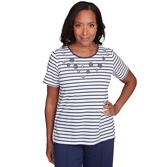 Women's Alfred Dunner Beaded Floral Striped Tee