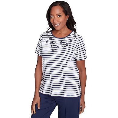 Women's Alfred Dunner Beaded Floral Striped Tee