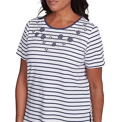 Women's Alfred Dunner Beaded Floral Striped Tee
