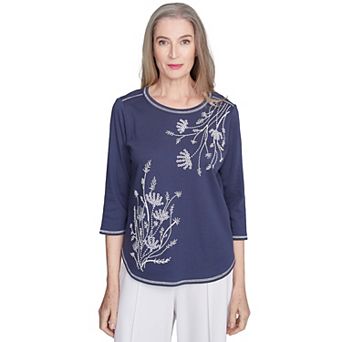 Women's Alfred Dunner Asymmetric Floral Embroidered Top