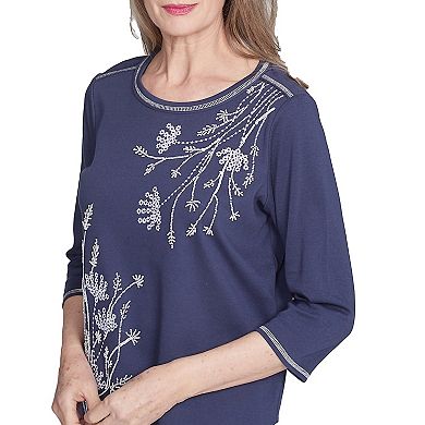 Women's Alfred Dunner Asymmetric Floral Embroidered Top