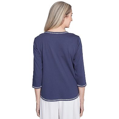 Women's Alfred Dunner Asymmetric Floral Embroidered Top