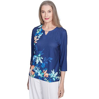 Women's Alfred Dunner Asymmetric Floral Beaded Split Neck Top