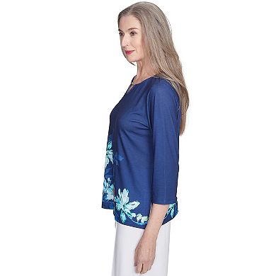 Women's Alfred Dunner Asymmetric Floral Beaded Split Neck Top