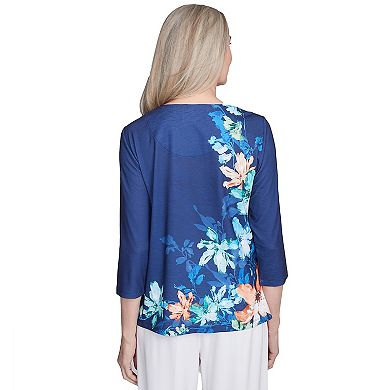 Women's Alfred Dunner Asymmetric Floral Beaded Split Neck Top