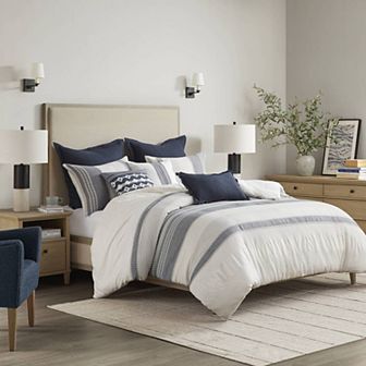 Madison Park Signature Murphy Oversized Cotton Jacquard Comforter Set with Euro Shams and Throw Pillows