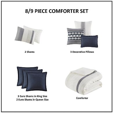 Madison Park Signature Murphy Oversized Cotton Jacquard Comforter Set with Euro Shams and Throw Pillows