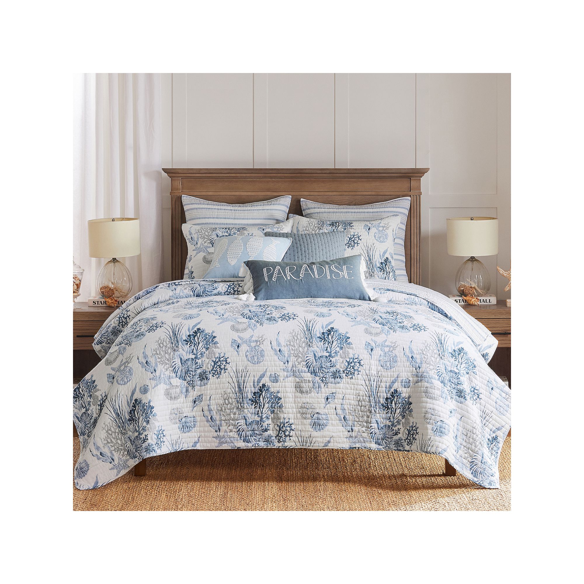 Levtex Home Coral Landing Quilt Set or Euro Sham Set, Blue