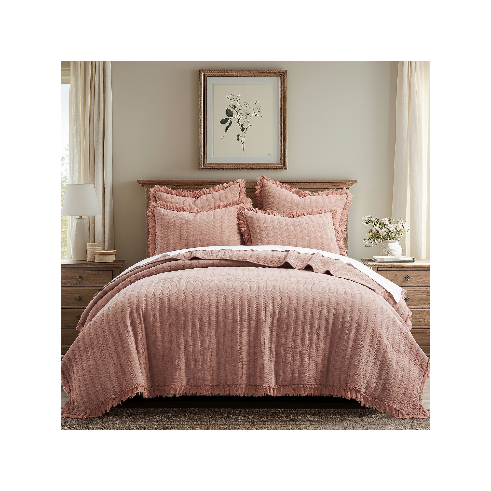 Levtex Home Wilhemina Dusty Rose Quilt Set or Euro Sham Set, Clay