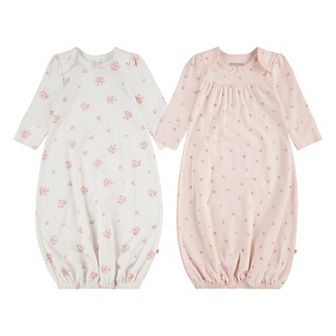 Newborn Baby Girls Huggies Babywear 100% Organic Floral Sleeper Gowns 2-Pack
