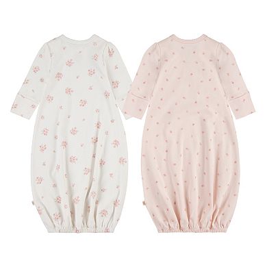 Newborn Baby Girls Huggies Babywear 100% Organic Floral Sleeper Gowns 2-Pack