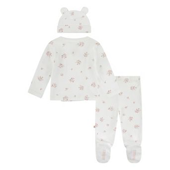 Newborn Baby Girls Huggies Babywear 100% Organic Floral Take Me Home Top Pants & Hat 3 pc Set