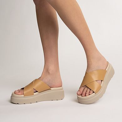 Journee Cathie Crisscross Women's Slip-On Wedge Sandals