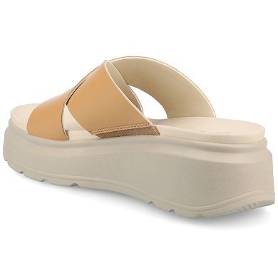 Journee Cathie Crisscross Women's Slip-On Wedge Sandals