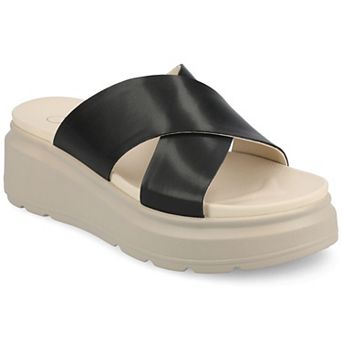 Journee Cathie Crisscross Women's Slip-On Wedge Sandals