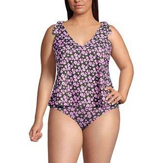 Plus Size Lands' End Tie Shoulder Flutter Tankini Top