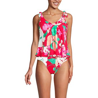 Women's Lands' End Tie Shoulder Flutter Tankini Swim Top