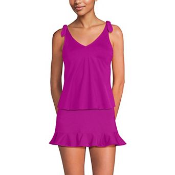 Women's Lands' End Tie Shoulder Flutter Tankini Swim Top