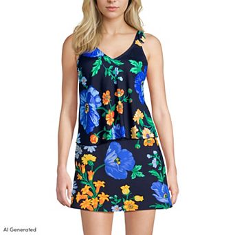 Women's Lands' End Tie Shoulder Flutter Tankini Swim Top