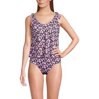 Women's Lands' End D-Cup Tie Shoulder Flutter Tankini Swim Top