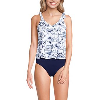 Women's Lands' End D-Cup Tie Shoulder Flutter Tankini Swim Top