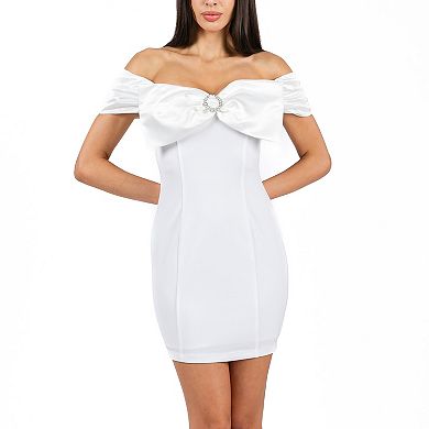 Juniors' B. Smart Off-The-Shoulder Front Bow Bodycon Dress