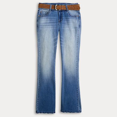 Juniors' WallFlower Luscious Curvy Insta Stretch Mid Rise Belted Bootcut Jeans