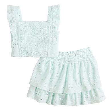 Toddler Girls BTween 2-Piece Knit Eyelet Ruffle Tank Top & Tiered Skirt Set