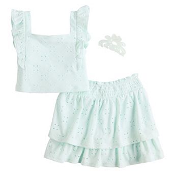 Toddler Girls BTween 2 pc Knit Eyelet Ruffle Tank Top & Tiered Skirt Set