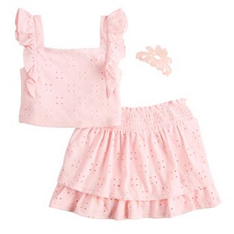 Toddler Girls BTween 2 pc Knit Eyelet Ruffle Tank Top & Tiered Skirt Set