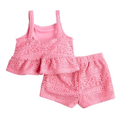 Toddler Girls BTween 2-Piece Knit Crochet Peplum Tank Top & Matching Shorts Set