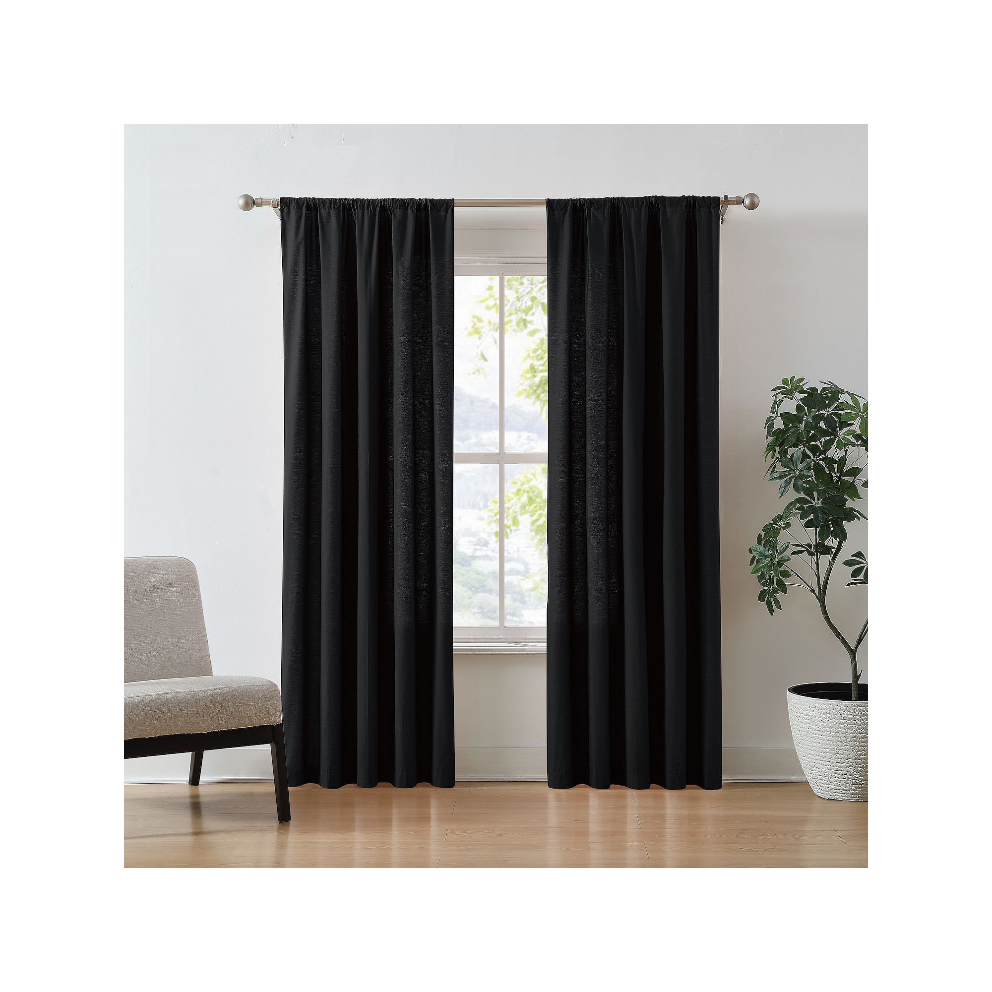 Brooklyn Loom Solid Cotton Percale Room Darkening Set of 2 Window Curtain P