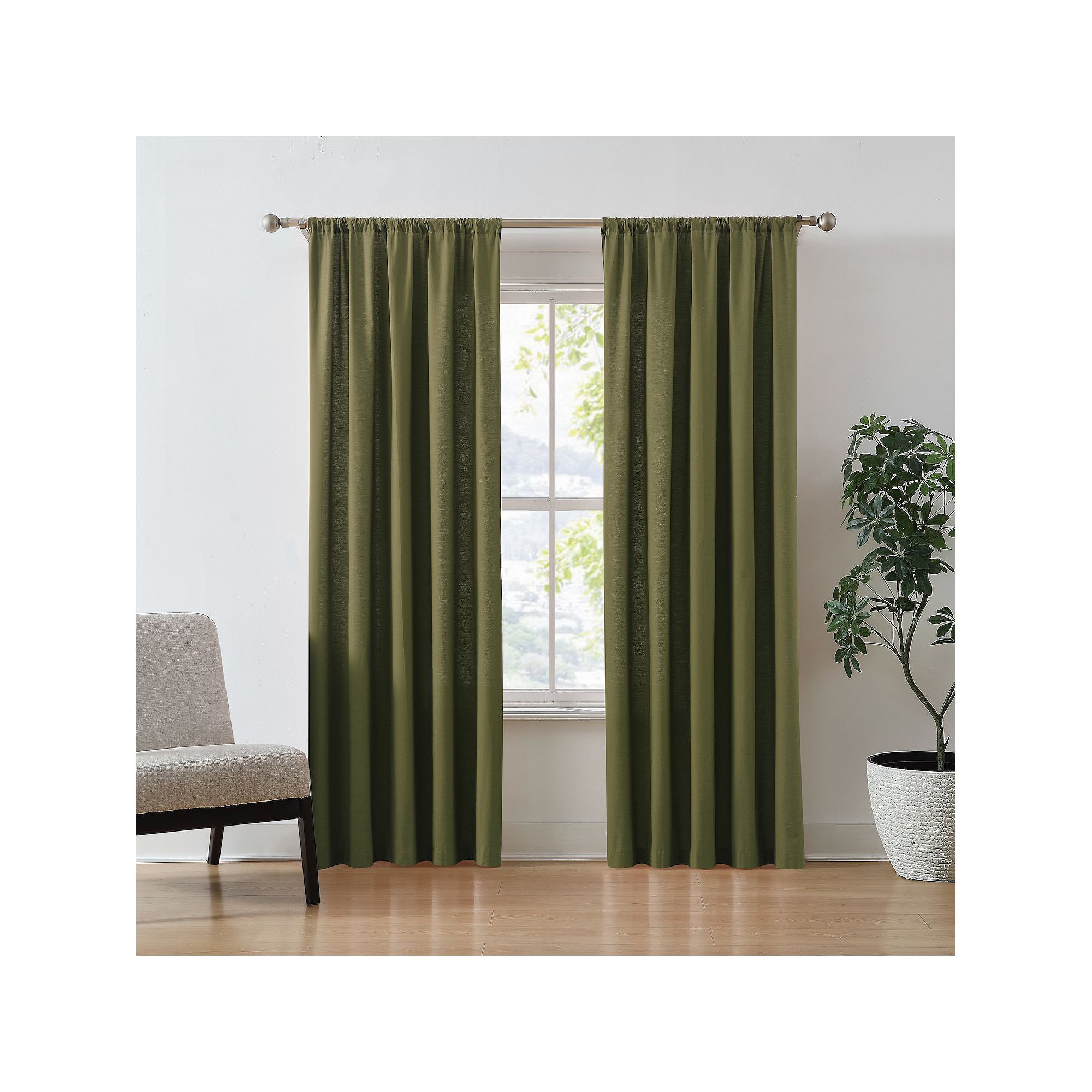 Brooklyn Loom Solid Cotton Percale Room Darkening Set of 2 Window Curtain P