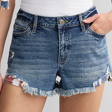 Juniors' Project Indigo Mid Rise Exposed Pocket Shorts