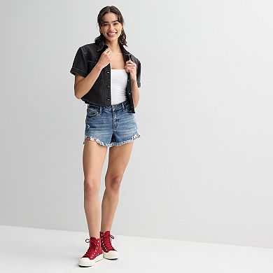Juniors' Project Indigo Mid Rise Exposed Pocket Shorts