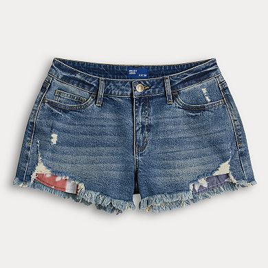 Juniors' Project Indigo Mid Rise Exposed Pocket Shorts