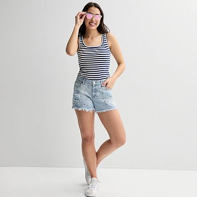 Juniors' Project Indigo Mid Rise Star Stone Embellished Jean Shorts
