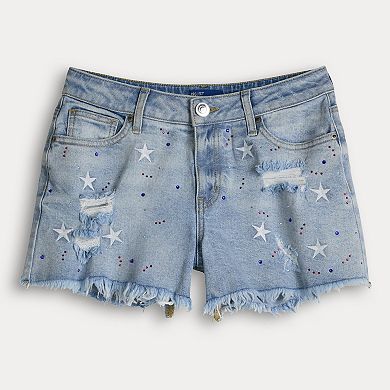 Juniors' Project Indigo Mid Rise Star Stone Embellished Jean Shorts