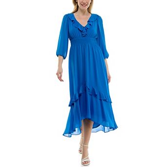 Women's Maison Tara Ruffle Neckline Smocked Waist Midi Dress