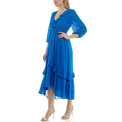 Women's Maison Tara Ruffle Neckline Smocked Waist Midi Dress