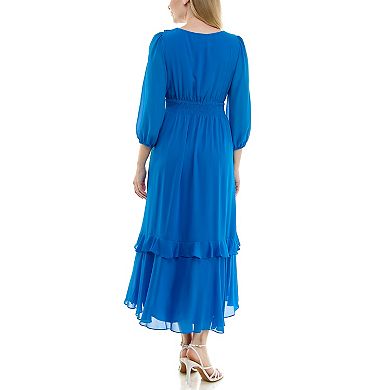 Women's Maison Tara Ruffle Neckline Smocked Waist Midi Dress