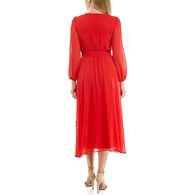 Women's Maison Tara Ruffle Neckline Cumberbund Waist Ruffle Tiered Skirt Maxi Dress