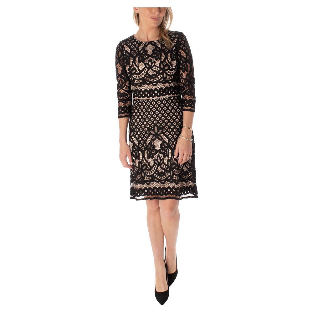 Maison Tara Women's Lace Ruffle Fringe Trim Mini Dress