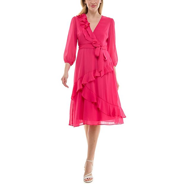 asymmetrical ruffle wrap dress Women's Maison Tara Midi Color:Chambray Blue large whilst the front split Stacees A-line Spaghetti Straps