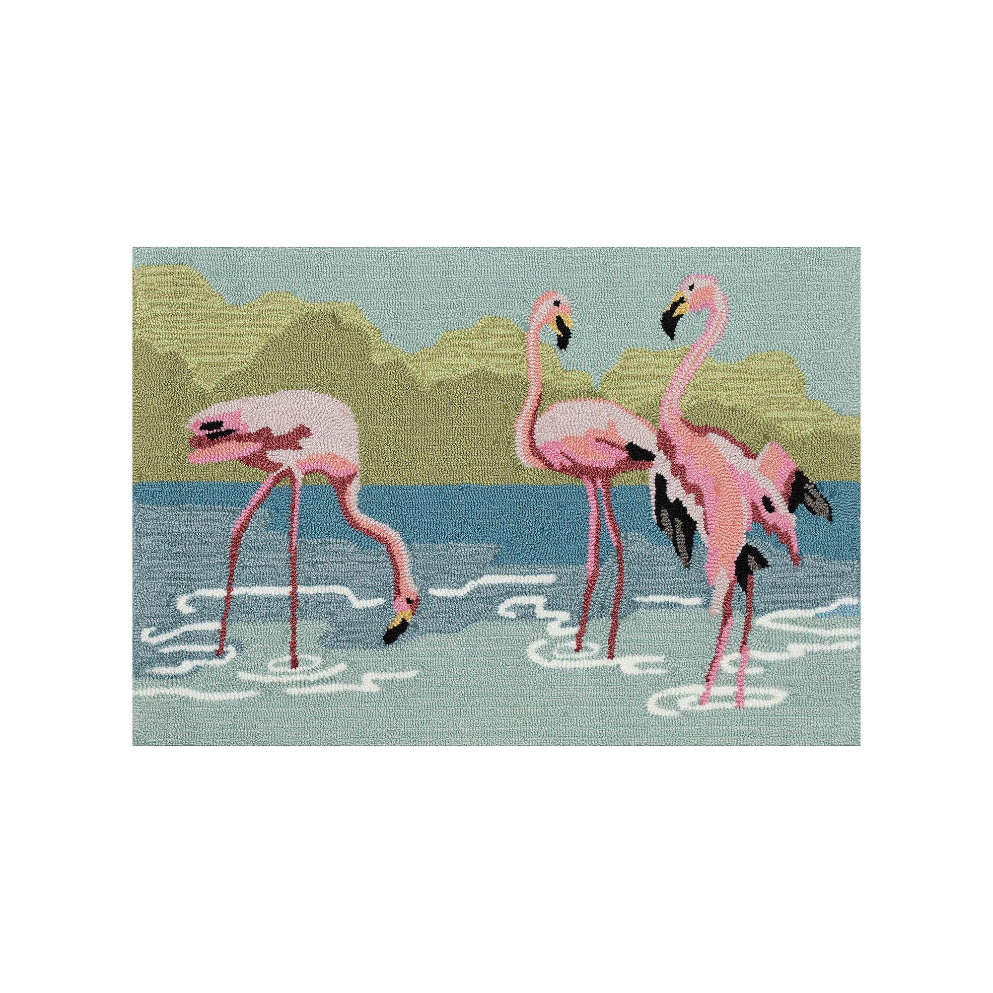 Liora Manne Front Porch Flamingos Indoor / Outdoor Mat, Blue