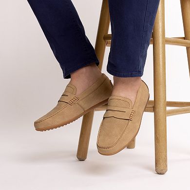 VANCE Yates Men's Comfort Perforated Slip-on Driving Penny Loafers in Regular and Wide